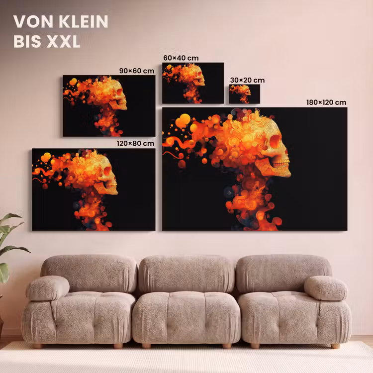 Schedel - Oranje - Zijaanzicht - Vlammen canvas 2cm klein -Xsfeer8_DE
