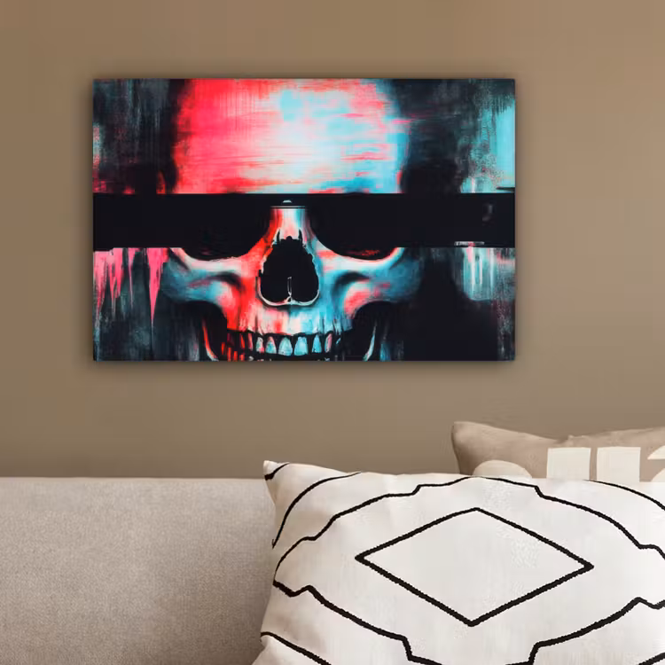 Schedels - Glitch - Cyberpunk canvas 2cm klein -sfeer6