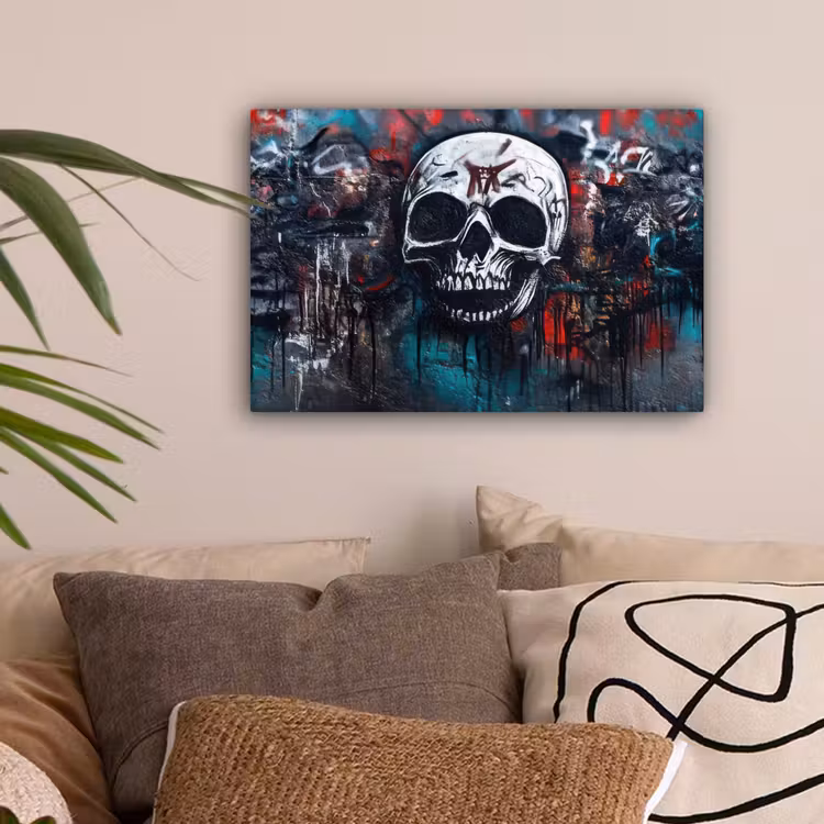 Schedels - Graffiti - Abstract canvas 2cm klein -sfeer1