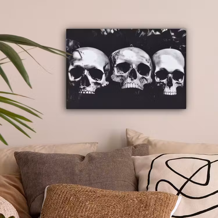 Schedels - Zwart - Contrast canvas 2cm klein -sfeer1