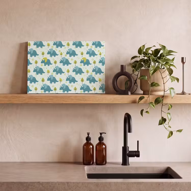 Triceratop - Blauw - Stippen - Boompjes canvas 2cm klein -sfeer6