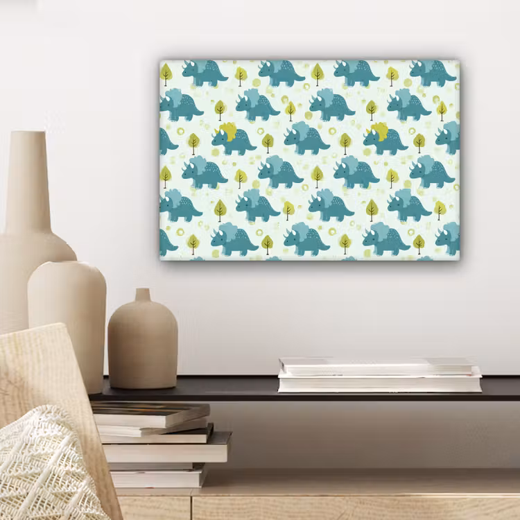 Triceratop - Blauw - Stippen - Boompjes canvas 2cm klein -closeup_print_DE