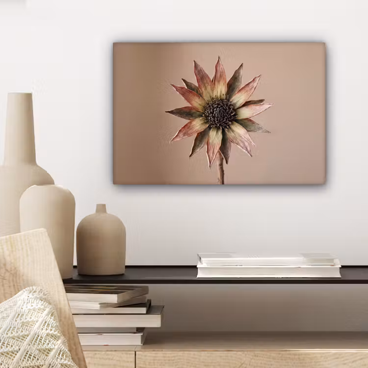 Droogbloem - Protea - Vintage - Beige - Rustiek canvas 2cm klein -closeup_print_DE