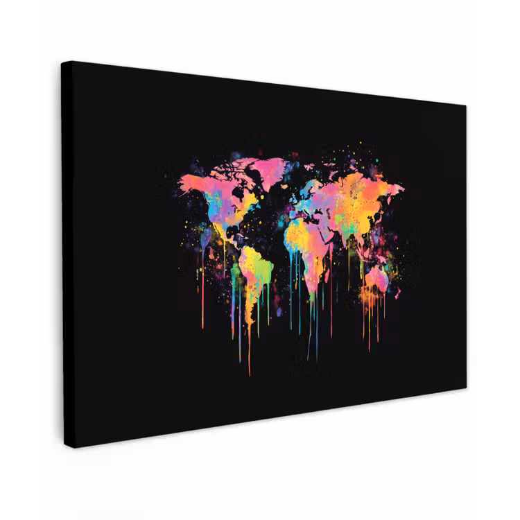 Druipen - Wereldkaart - Kleurrijk - Verticaal canvas 2cm klein -z3d