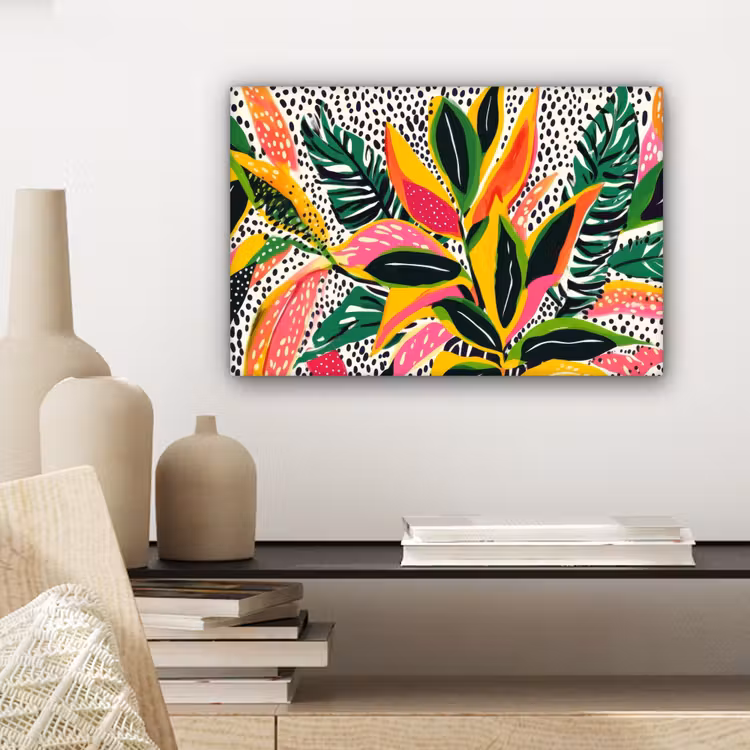 Tropisch - Bladeren - Zwart - wit canvas 2cm klein -closeup_print_DE