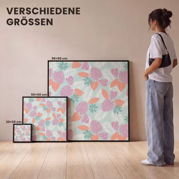 Tropisch - Bladeren - Pastel Canvas met baklijst klein 1124 -comparison_formatenoverzicht_DE