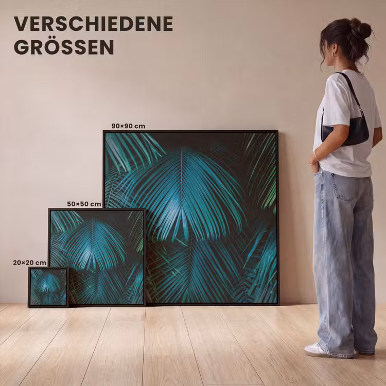 Tropical - Jungle - Bladeren - Groen Canvas met baklijst klein -comparison_formatenoverzicht_DE