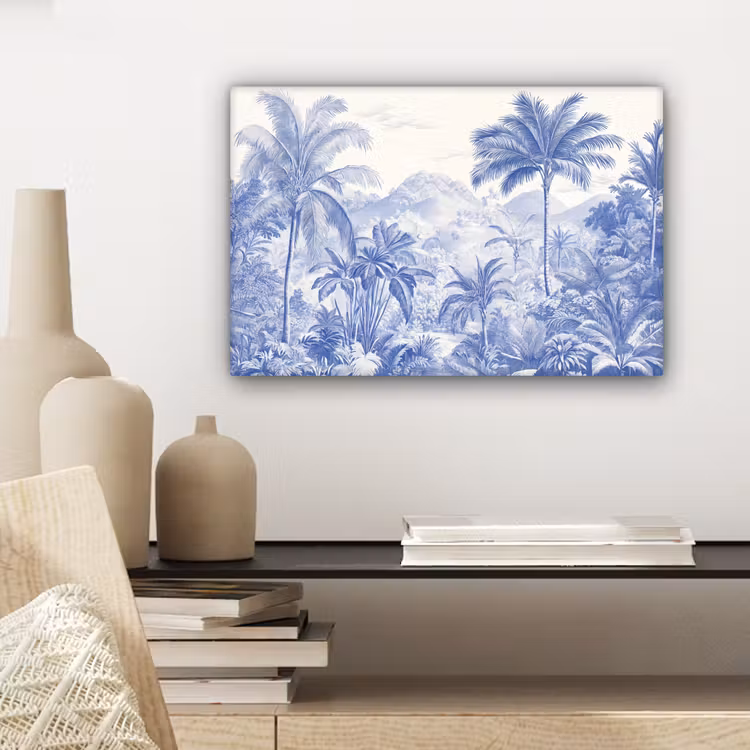 Tropisch - Jungle - Blauw canvas 2cm klein -closeup_print_DE