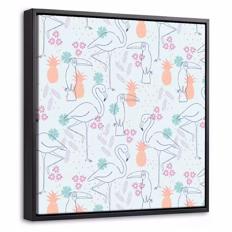 Tropisch - Vogels - Ananas Canvas met baklijst klein 1124 -threedimensional_3d_global