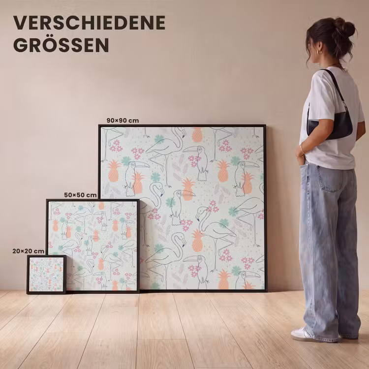 Tropisch - Vogels - Ananas Canvas met baklijst klein 1124 -comparison_formatenoverzicht_DE