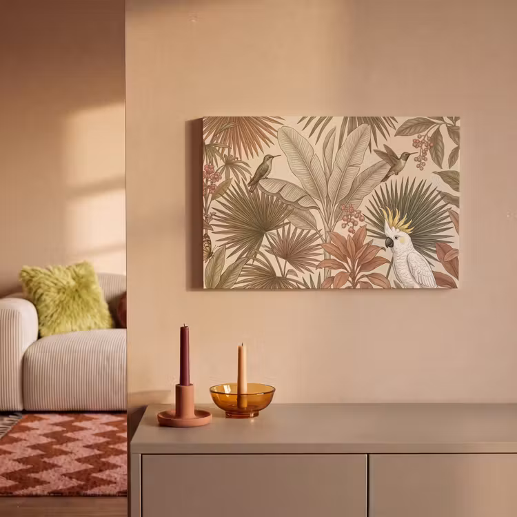 Tropisch - Vogels - Beige canvas 2cm klein -sfeer1