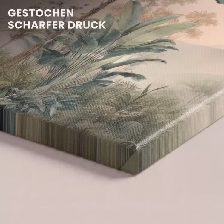Tropisch landschap - palmbomen - Bloemen - Roze lucht canvas 2cm klein -closeup_print_DE