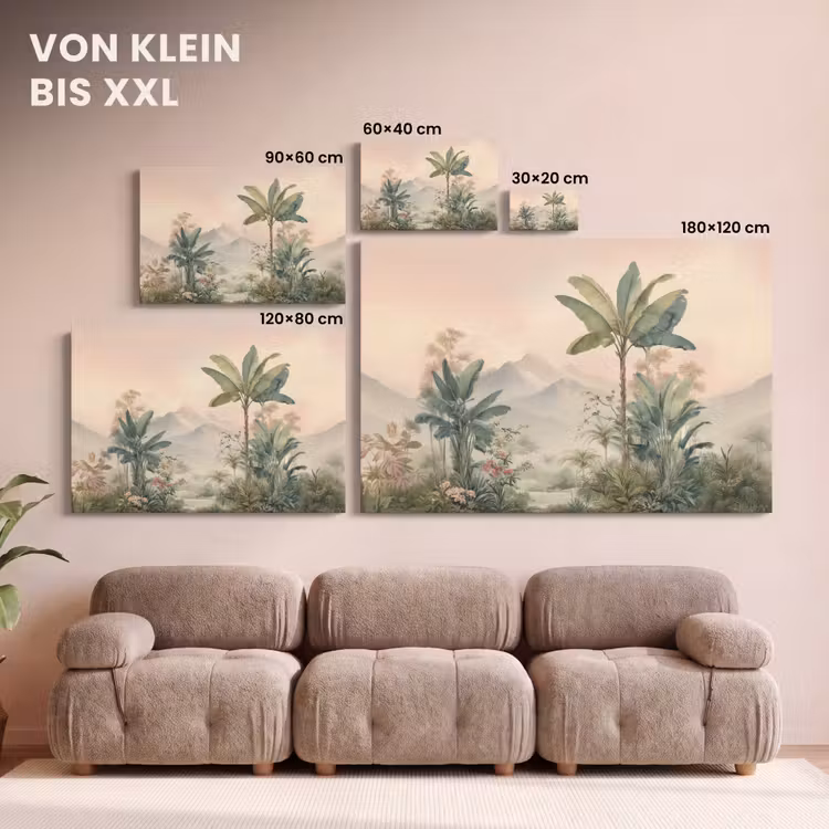 Tropisch landschap - palmbomen - Bloemen - Roze lucht canvas 2cm klein -Xsfeer8_DE