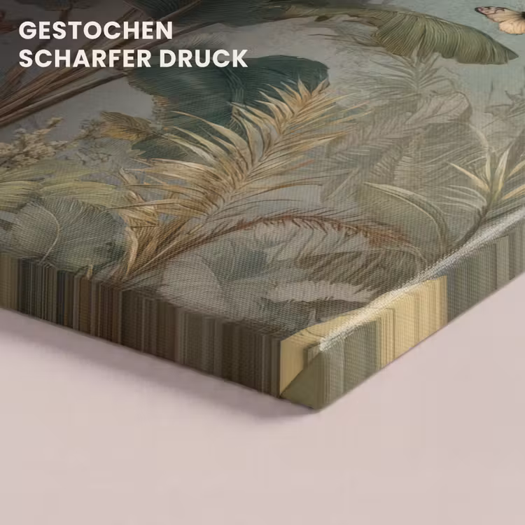 Tropisch bladerdek - Vlinders - groen - Bruin canvas 2cm klein -closeup_print_DE