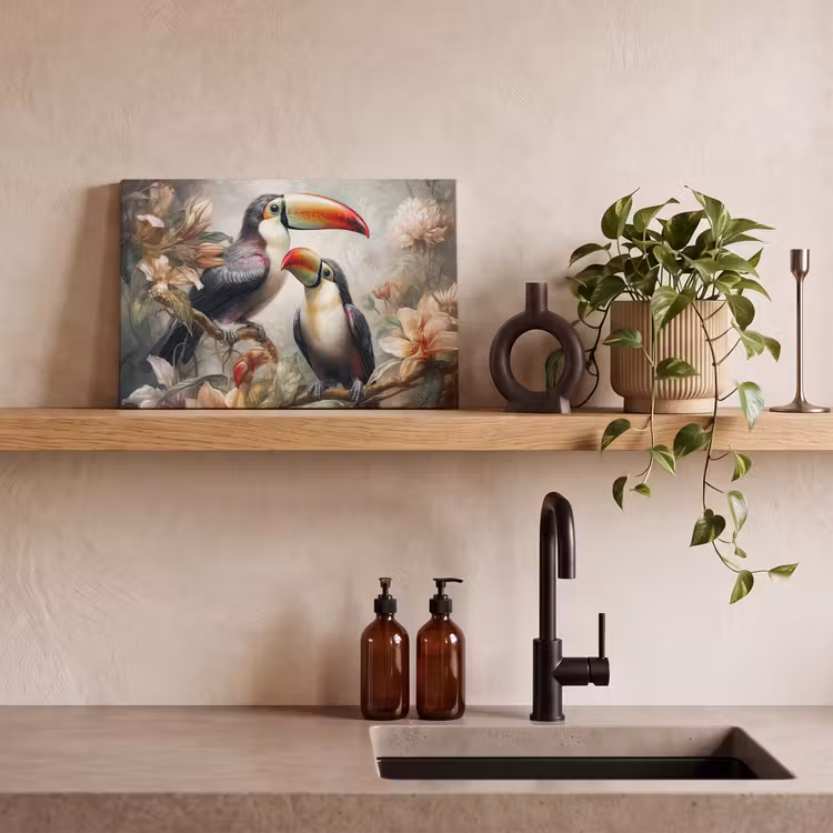 Toekan - Vogels - Bloemen - Jungle canvas 2cm klein -sfeer3