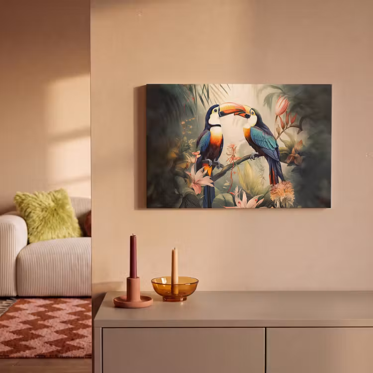 Toekan - Vogels - Bloemen - Natuur - Jungle canvas 2cm klein -sfeer1