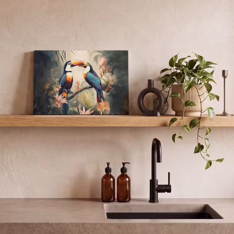 Toekan - Vogels - Bloemen - Natuur - Jungle canvas 2cm klein -sfeer3