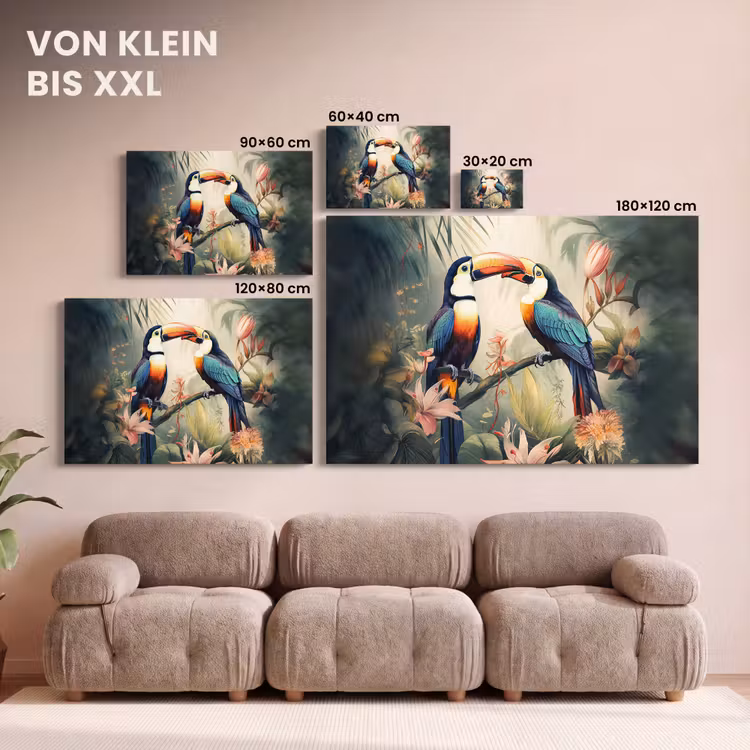 Toekan - Vogels - Bloemen - Natuur - Jungle canvas 2cm klein -Xsfeer8_DE