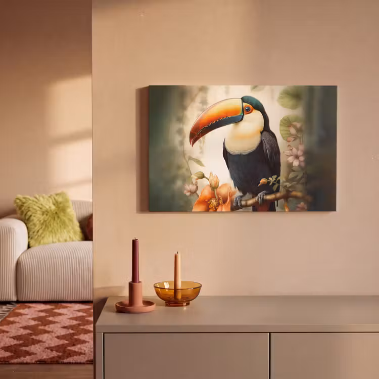 Toekan - Vogel - Bloemen - Planten canvas 2cm klein -sfeer1