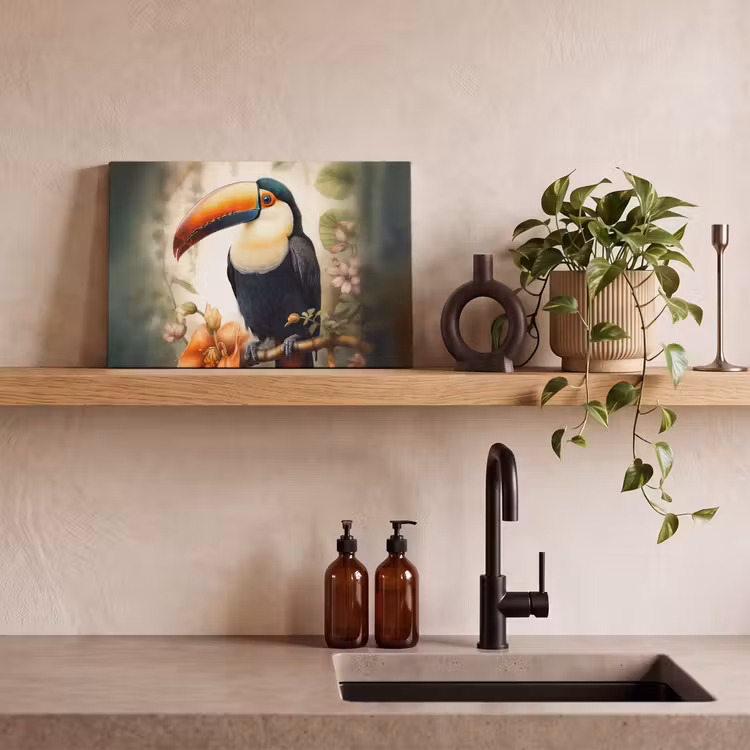 Toekan - Vogel - Bloemen - Planten canvas 2cm klein -closeup_print_DE