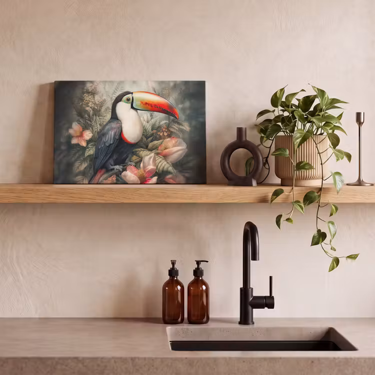 Toekan - Vogels - Bloemen - Planten - Tropisch canvas 2cm klein -sfeer3