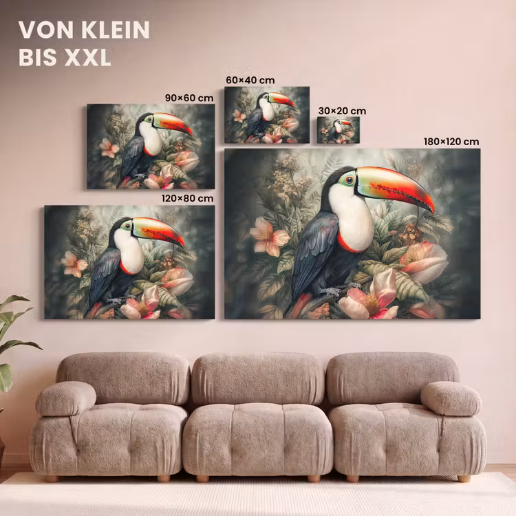 Toekan - Vogels - Bloemen - Planten - Tropisch canvas 2cm klein -Xsfeer8_DE