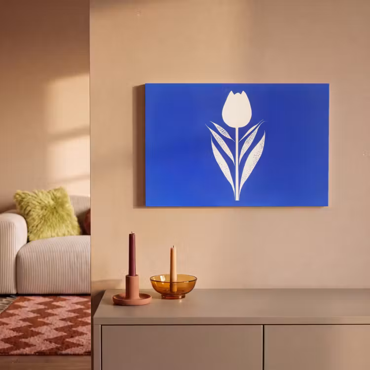 Tulp - Minimalistisch - Bladeren - Wit canvas 2cm klein -sfeer1