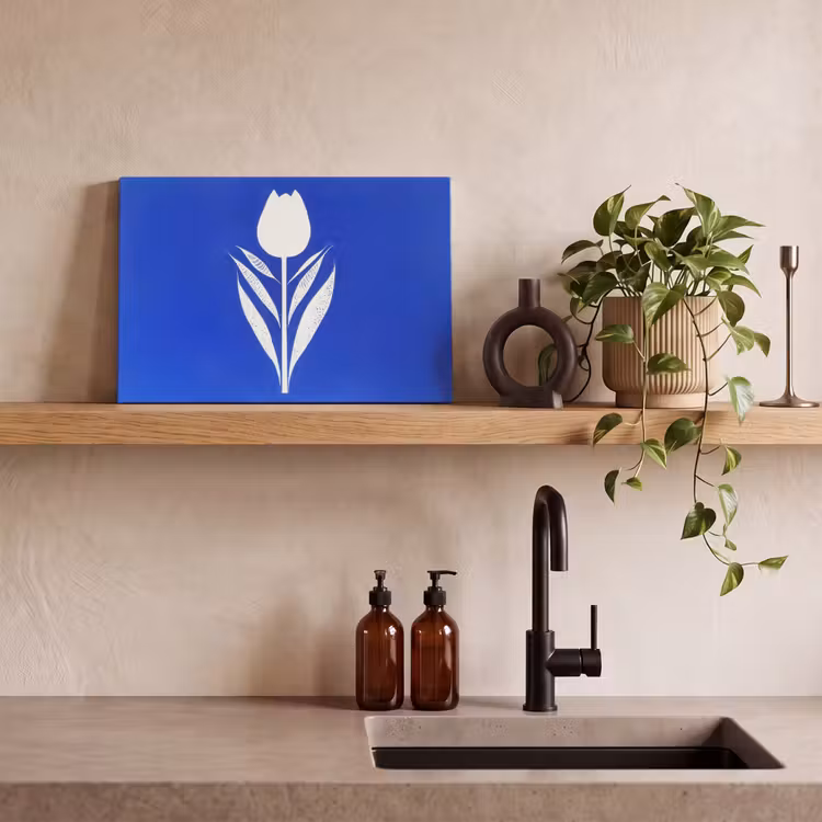 Tulp - Minimalistisch - Bladeren - Wit canvas 2cm klein -closeup_print_DE