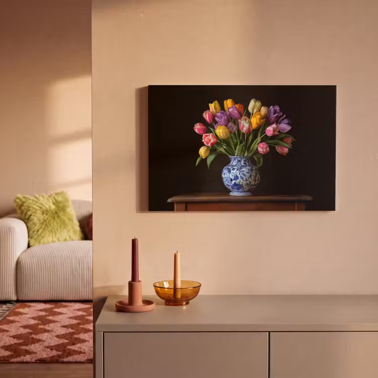 Tulpen - Kleuren - Hout - Vaas canvas 2cm klein -sfeer1