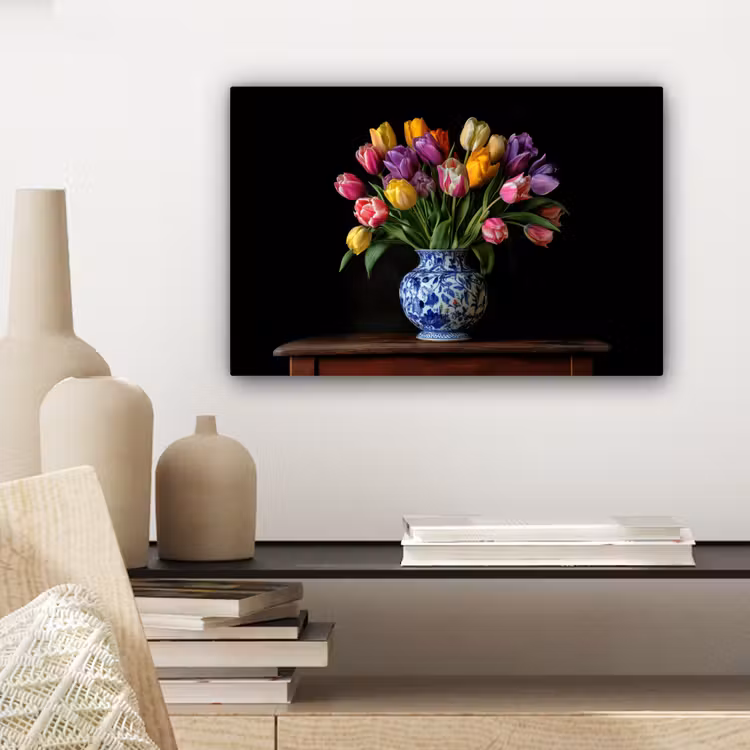 Tulpen - Kleuren - Hout - Vaas canvas 2cm klein -sfeer6