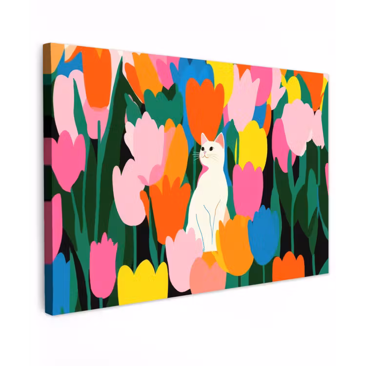 Tulpen - Kat - Kleurrijk canvas 2cm klein -z3d