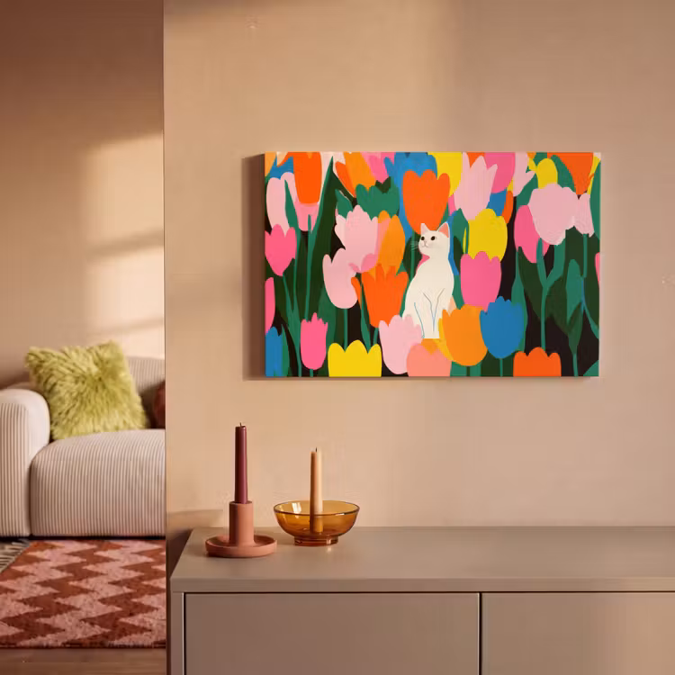 Tulpen - Kat - Kleurrijk canvas 2cm klein -sfeer1