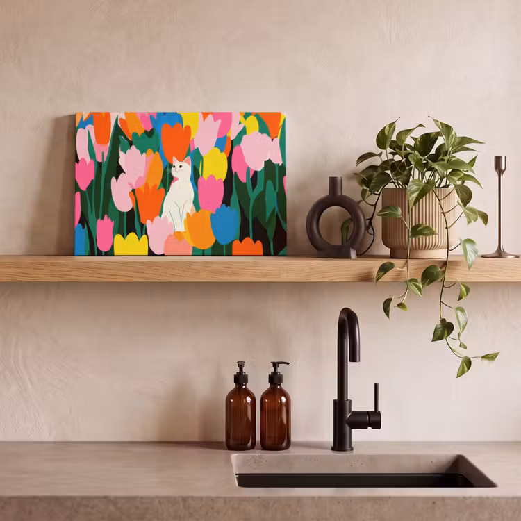 Tulpen - Kat - Kleurrijk canvas 2cm klein -closeup_print_DE