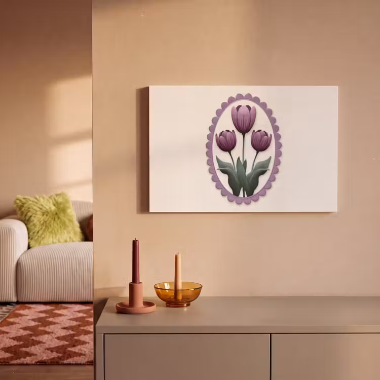 Tulpen - Paars - Lijst - Bladeren canvas 2cm klein -sfeer1