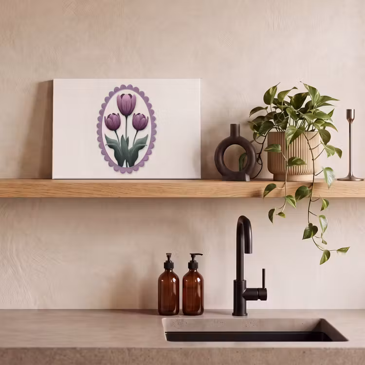 Tulpen - Paars - Lijst - Bladeren canvas 2cm klein -Xsfeer7_DE