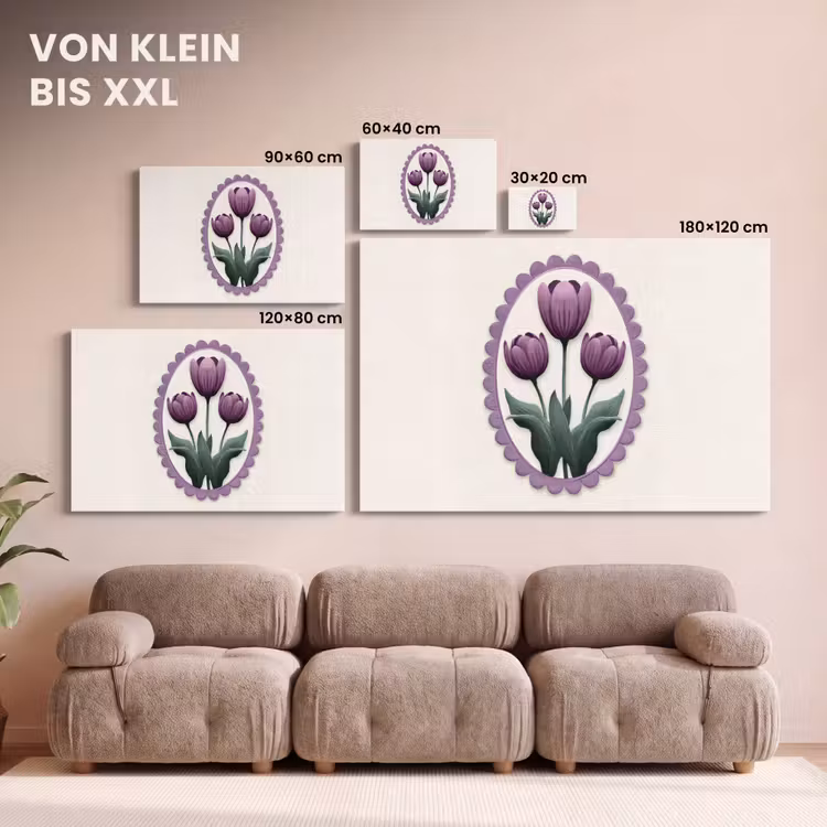 Tulpen - Paars - Lijst - Bladeren canvas 2cm klein -uniquesellingpoint_afwerking-onlywow_DE