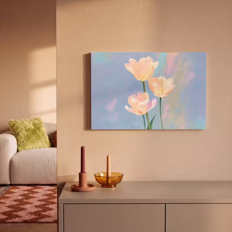 Tulpen - Roze accenten - Blauw canvas 2cm klein -sfeer1