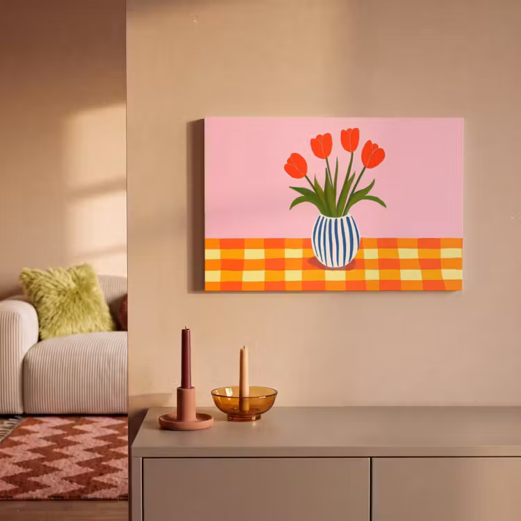 Tulpen - Roze - Vaas canvas 2cm klein -sfeer1