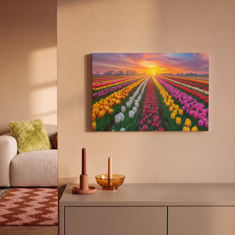 Tulpenveld - Zonsondergang - Kleurrijk canvas 2cm klein -sfeer1