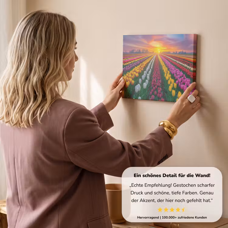 Tulpenveld - Zonsondergang - Kleurrijk canvas 2cm klein -Xsfeer7_DE