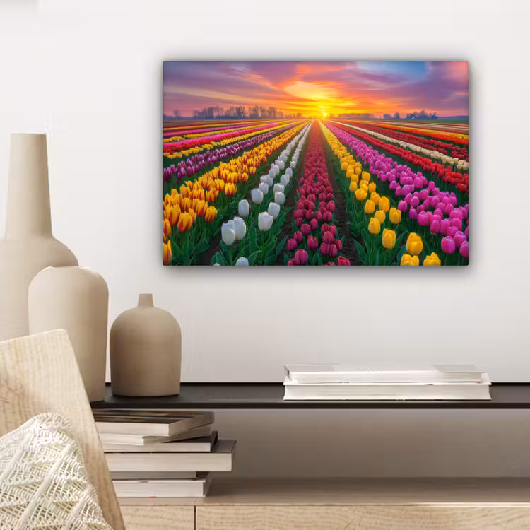 Tulpenveld - Zonsondergang - Kleurrijk canvas 2cm klein -sfeer6