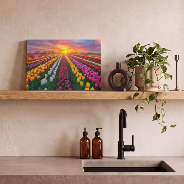 Tulpenveld - Zonsondergang - Kleurrijk canvas 2cm klein -sfeer3