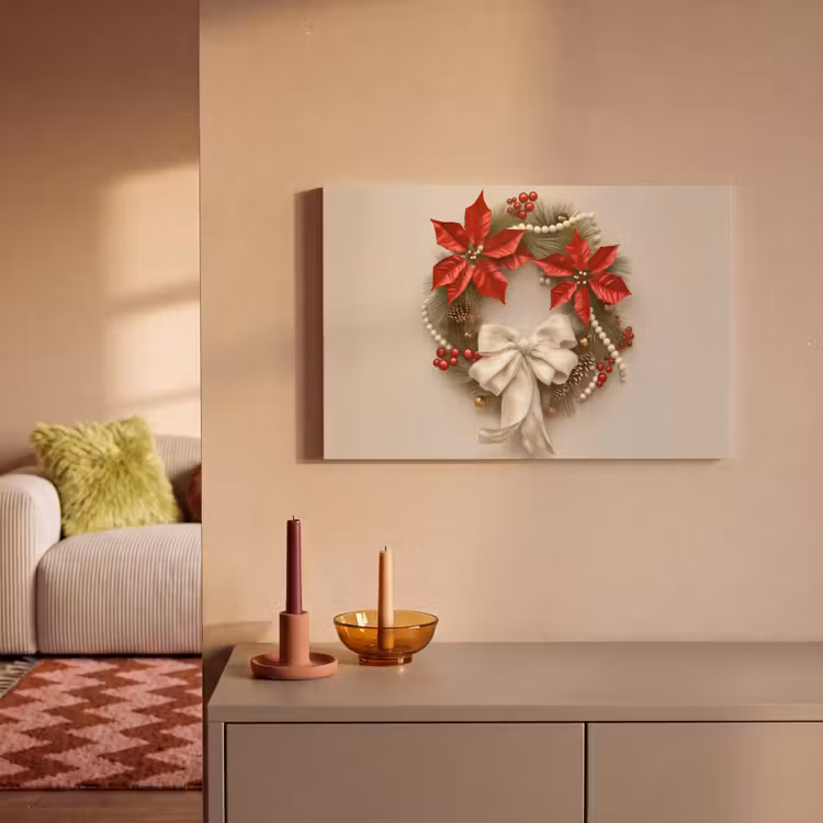 Deurkrans - Strik - Kerst - Rood - Groen canvas 2cm klein -sfeer1