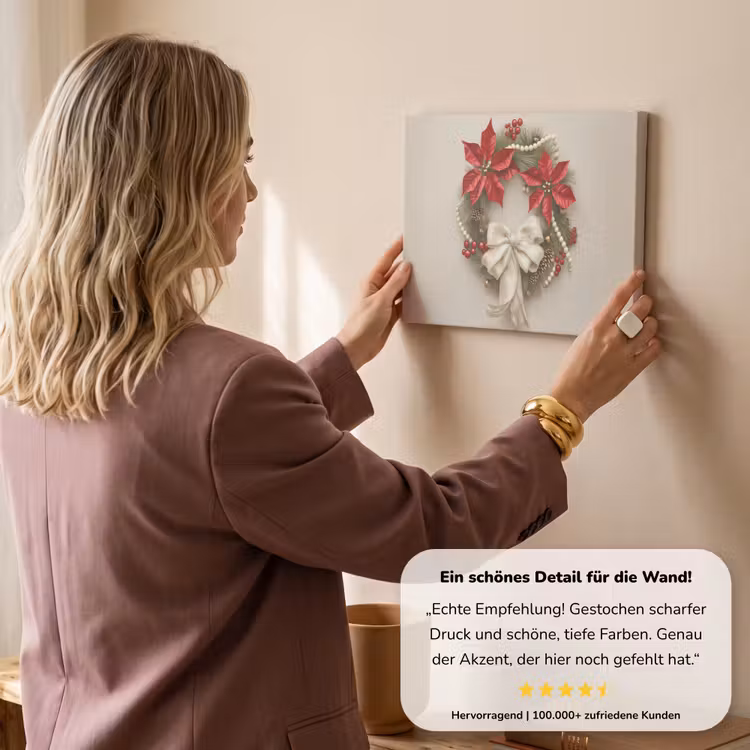 Deurkrans - Strik - Kerst - Rood - Groen canvas 2cm klein -Xsfeer7_DE