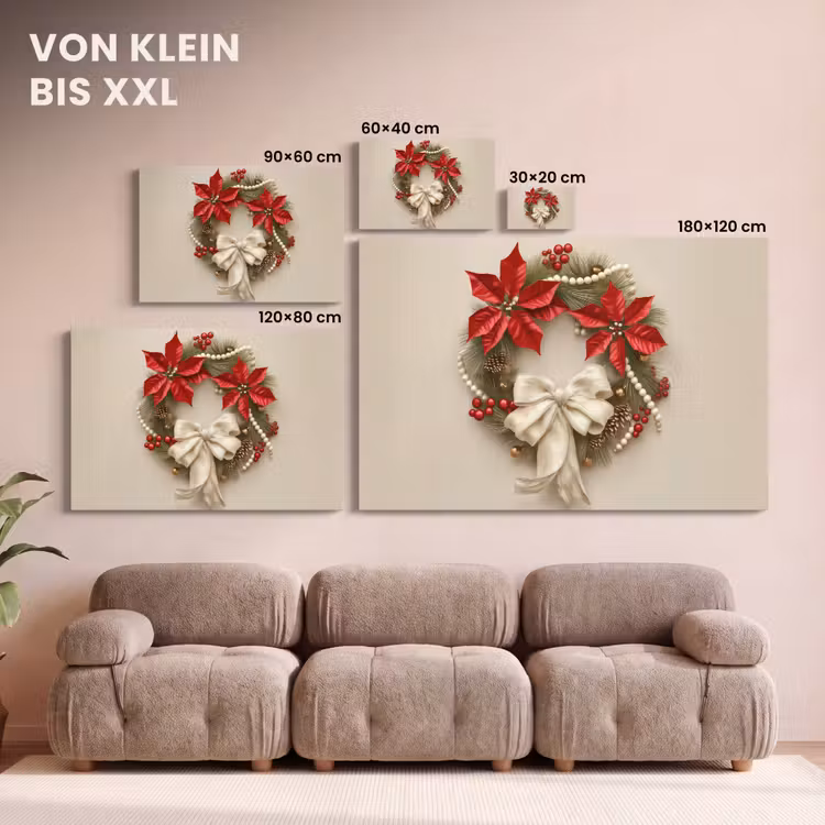 Deurkrans - Strik - Kerst - Rood - Groen canvas 2cm klein -Xsfeer8_DE