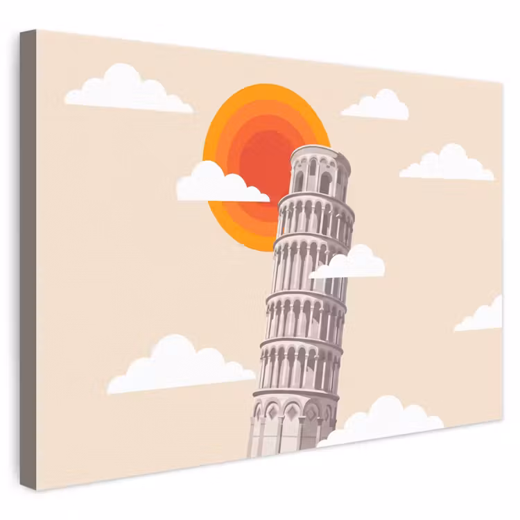 Toren - Pisa - Architectuur - Minimalistisch - Beige canvas 2cm klein -3d