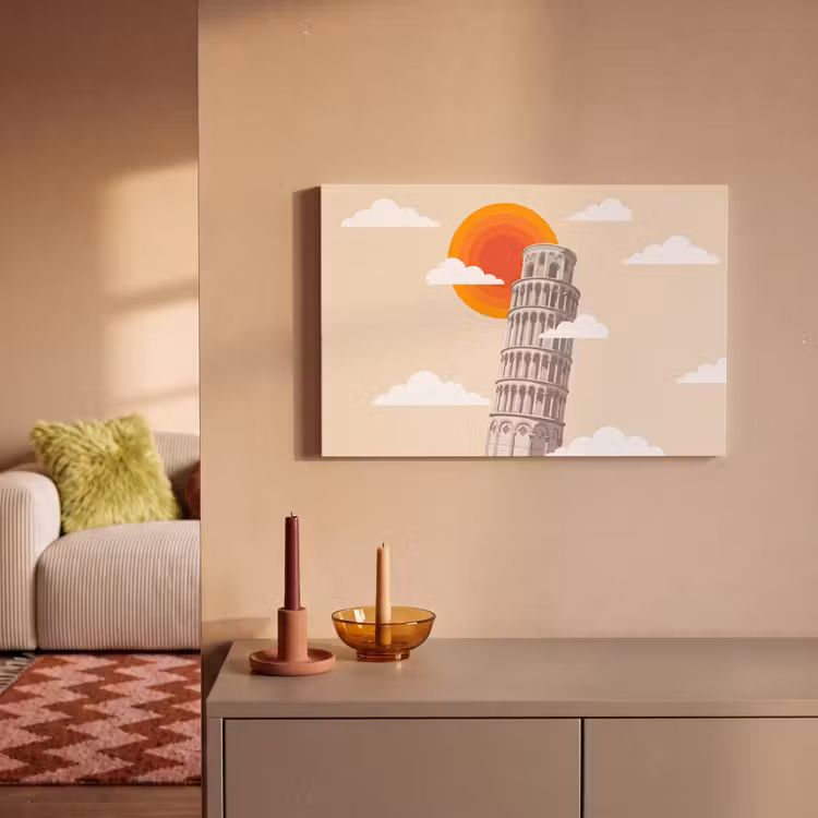 Toren - Pisa - Architectuur - Minimalistisch - Beige canvas 2cm klein -sfeer1