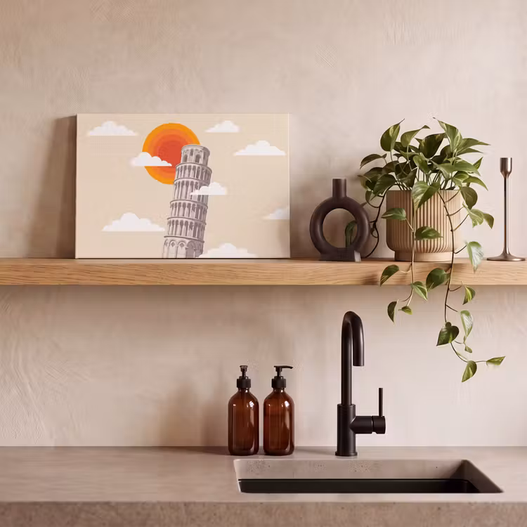Toren - Pisa - Architectuur - Minimalistisch - Beige canvas 2cm klein -sfeer3