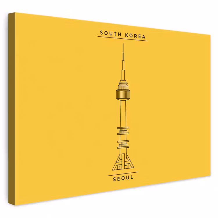 Toren - Seoul - Architectuur - Minimalistisch - Geel canvas 2cm klein -3d