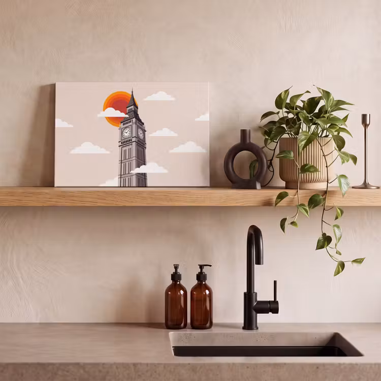 Toren - Klok - Londen - Architectuur - Retro canvas 2cm klein -sfeer3